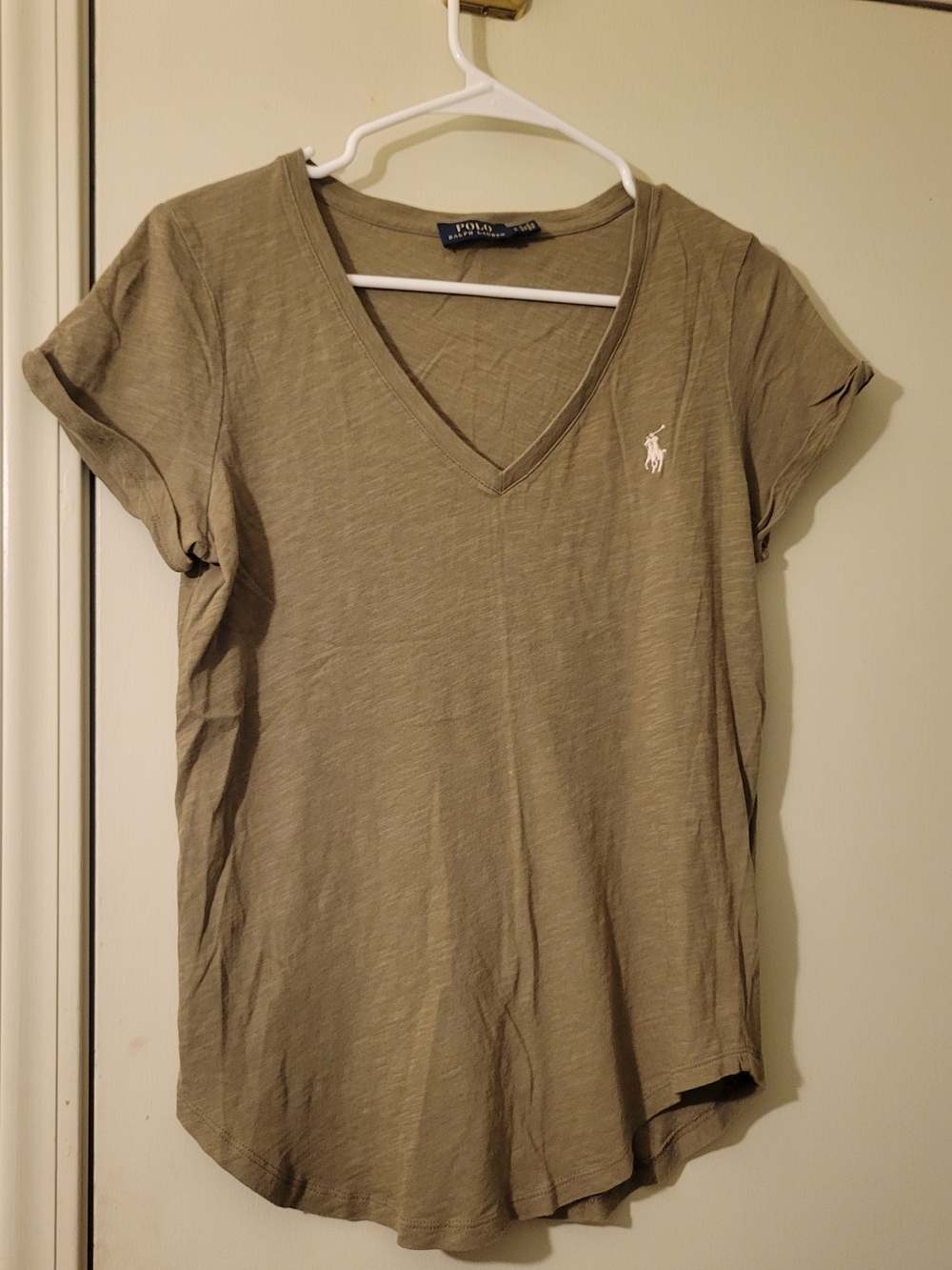 Ralph Lauren Olive V-Neck Short Sleeve Tee with Pony Logo